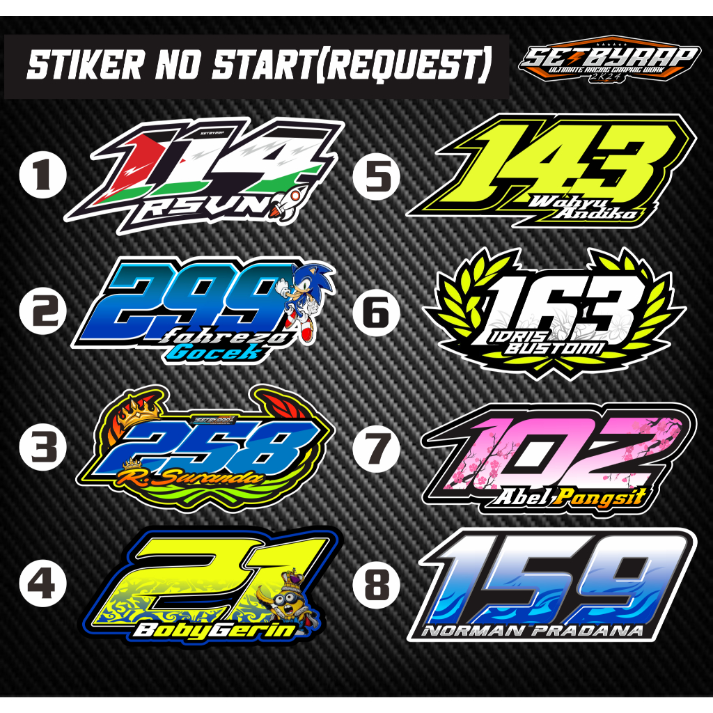 Stiker nomor start (REQUEST NOMOR, GAMBAR DAN NAMA)