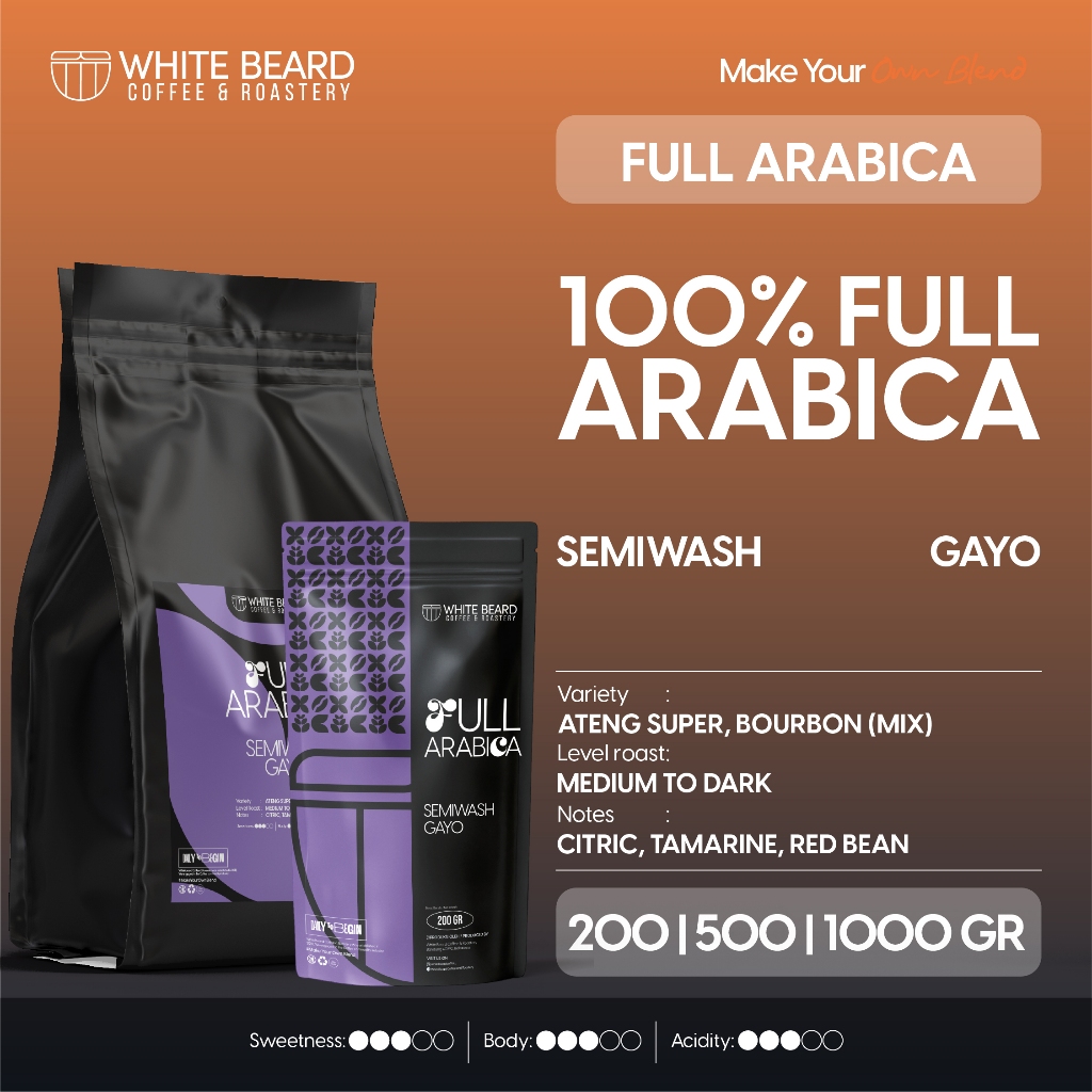 

Whitebeard - Aceh Gayo Semi Wash Arabika 100% Biji Kopi Bubuk Espresso 200 gr 500 gr 1 kg