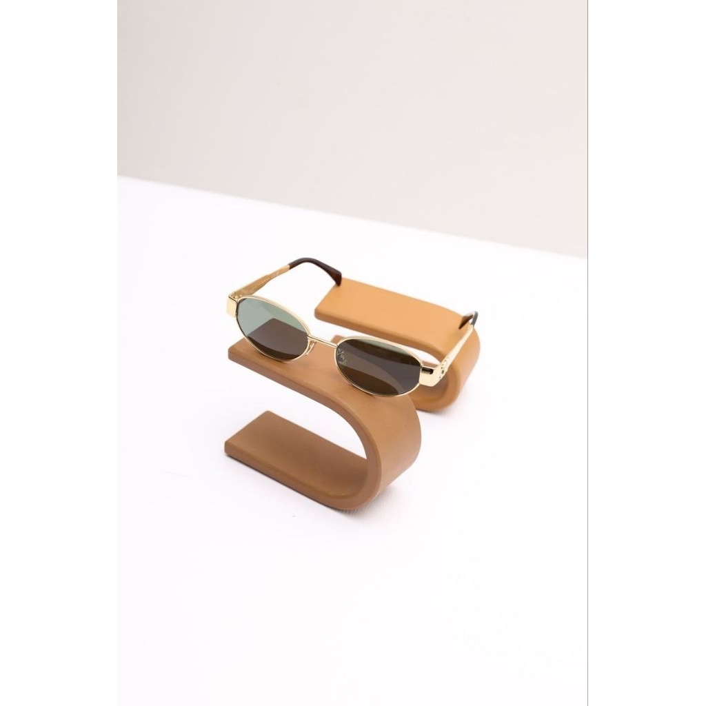 CELINE Oval Triomphe Metal 01 Sunglasses in Gold/Green