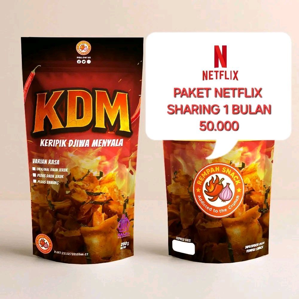 

PAKET NONTON NETFLIX + VIU KRIPSET ±250 GRAM KERIPIK SINGKONG PEDAS & GURIH Camilan Renyah Homemade 100% Halal | Pedas Menyala!
