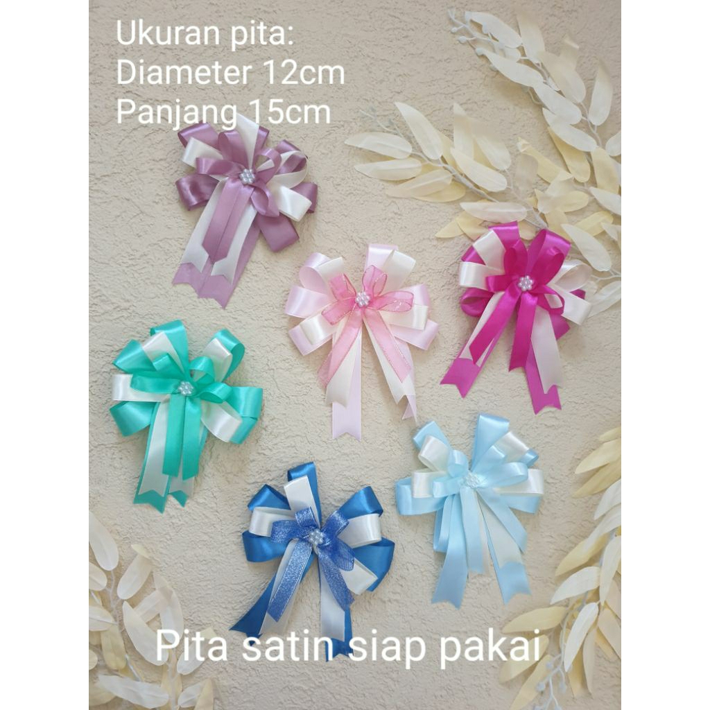 

Pita hias souvenir/Pita kado/Pita Hampers/Pita Ulangtahun/Pita box seserahan/Pitasiap pakai/Pita satin jadian - Plus Hang tag