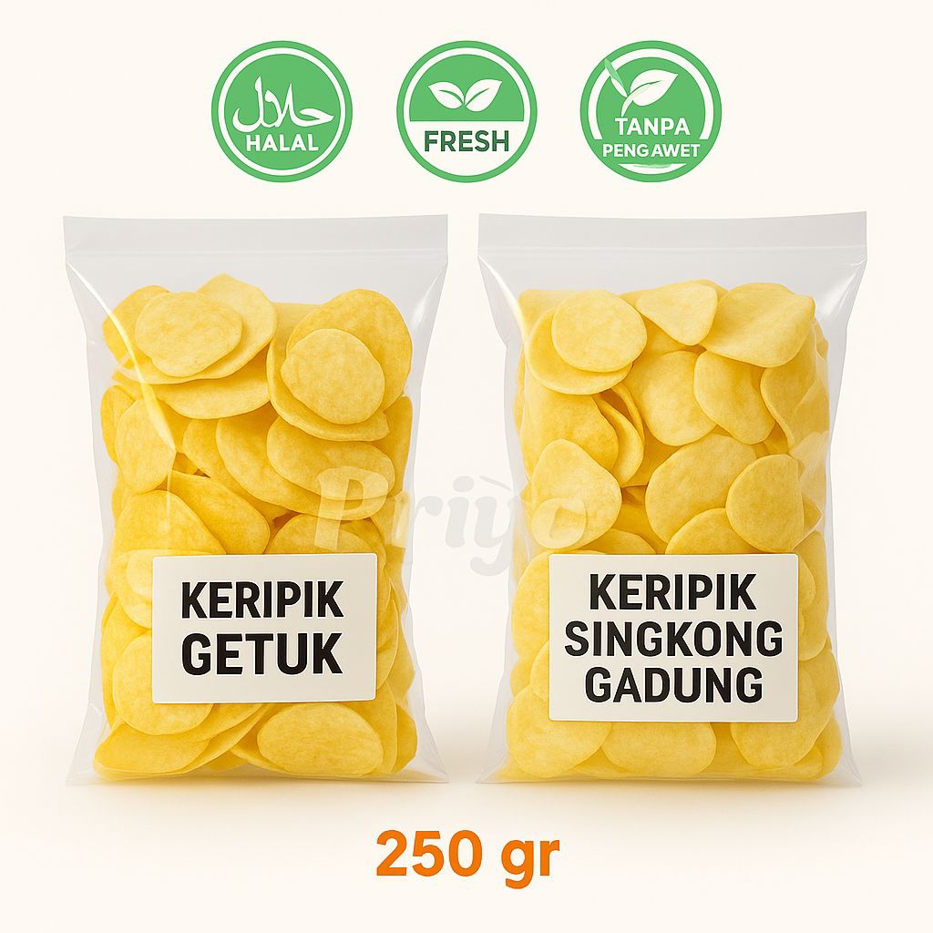 

Bundling Keripik Getuk 250g + Singkong Gadung 250g – Duo Renyah Magelang Priyo Snack Borobudur