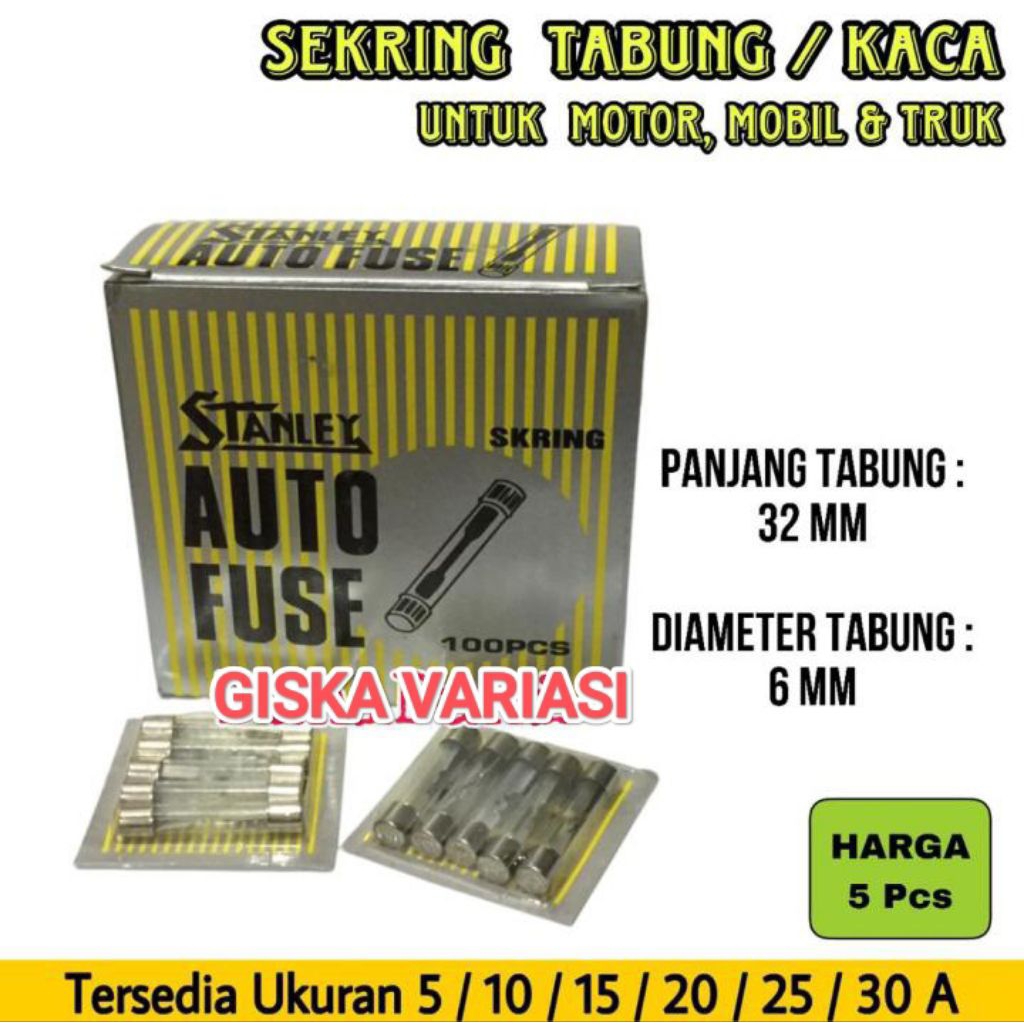 sekring tabung mobil motor truk sekring tabung isi 5pcs kwalitas bagus