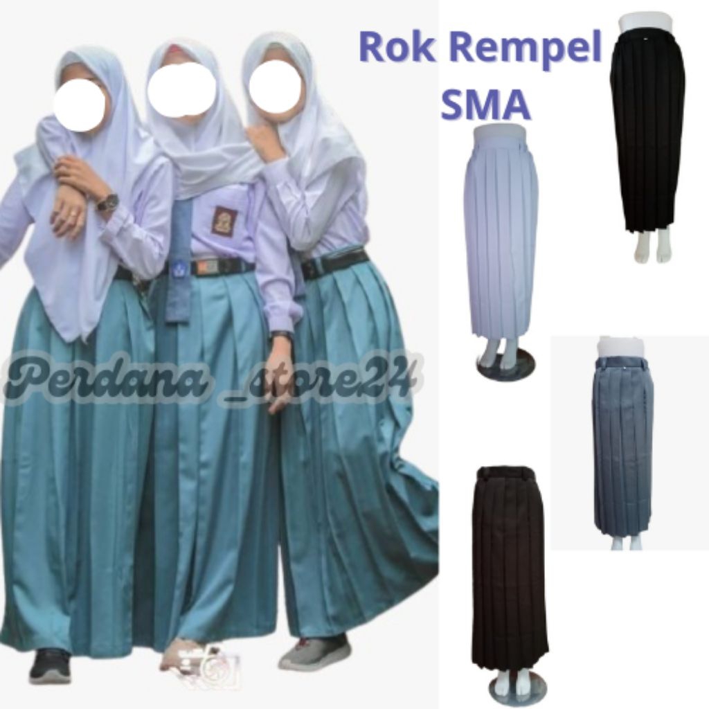 Rok sekolah SMA/SMK Rempel panjang Non karet Rok SMA/SMK Rempel Warna Abu-abu, Hitam, Putih, Coklat.