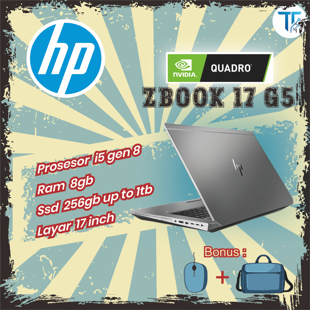 HP Zbook 17 G5 - i5 gen 8 + Nvidia Quadro P100 - 8gb/256gb