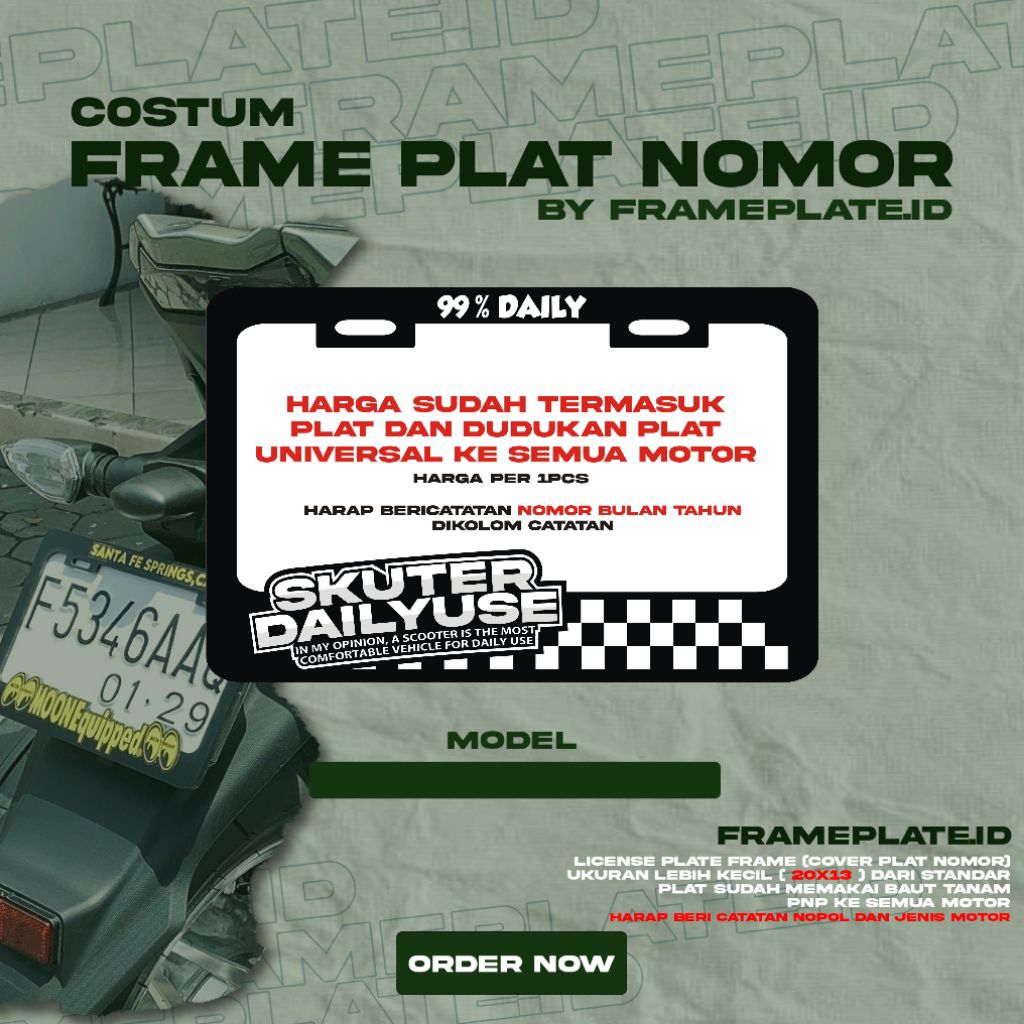 frame plate costum jdm plat nomor motor