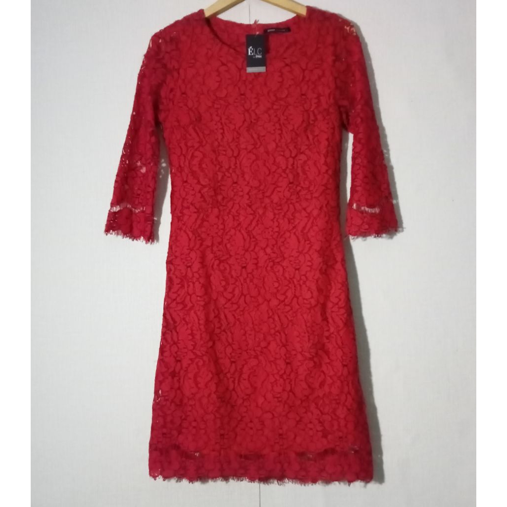 Eprise - Dress Brokat Merah list Hitam Size S, M, L