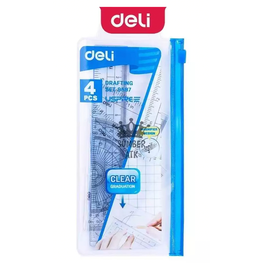 

DELI Jangka Penggaris Busur Sekolah (Isi 4 pcs) - Drafting Set Penggaris E9597