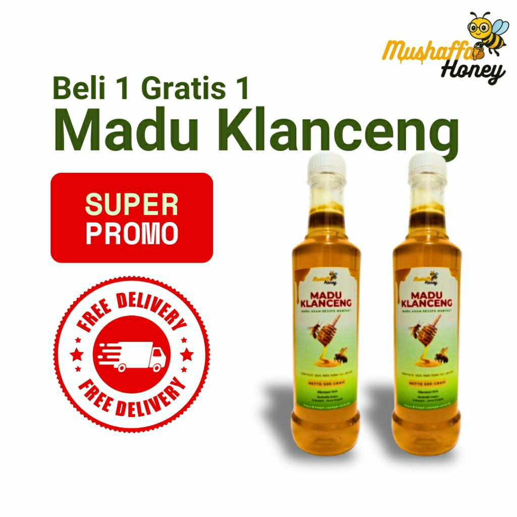 

Beli 1 Gratis 1 Madu Mushaffa Klanceng/Kelulut 100% Murni Tanpa Campuran Netto 500 Gram