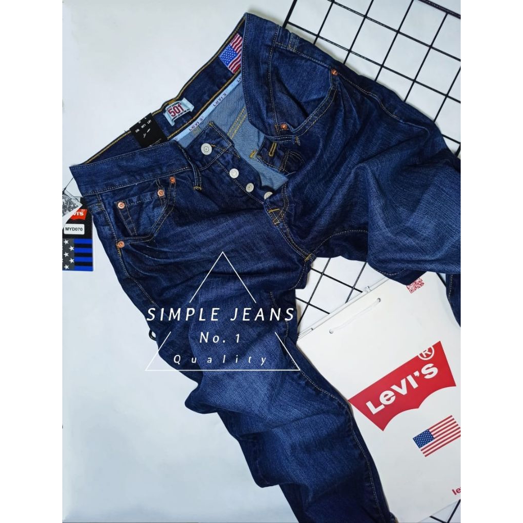 Celana Jeans Panjang Pria Terbaru Model Reguler Standar Blue Dark Type Kancing