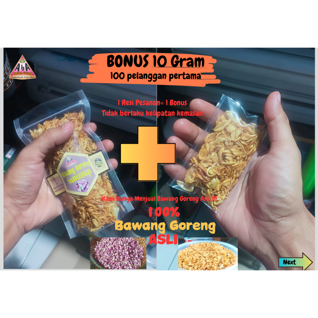 

Bawang Goreng Sumenep Asli Original Bawang Goreng Super Premium Murni Bawang Goreng Renyah Gurih Kriuk Brambang termurah terlaris tanpa campuran 50 gram kemasan Pouch