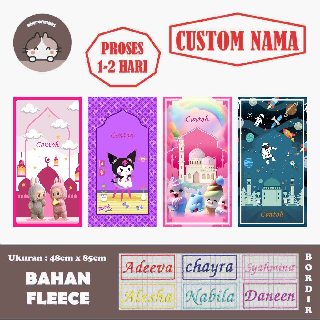 (BISA CUSTOM NAMA BORDIR) SAJADAH ANAK CUSTOM NAMA TK/SD
