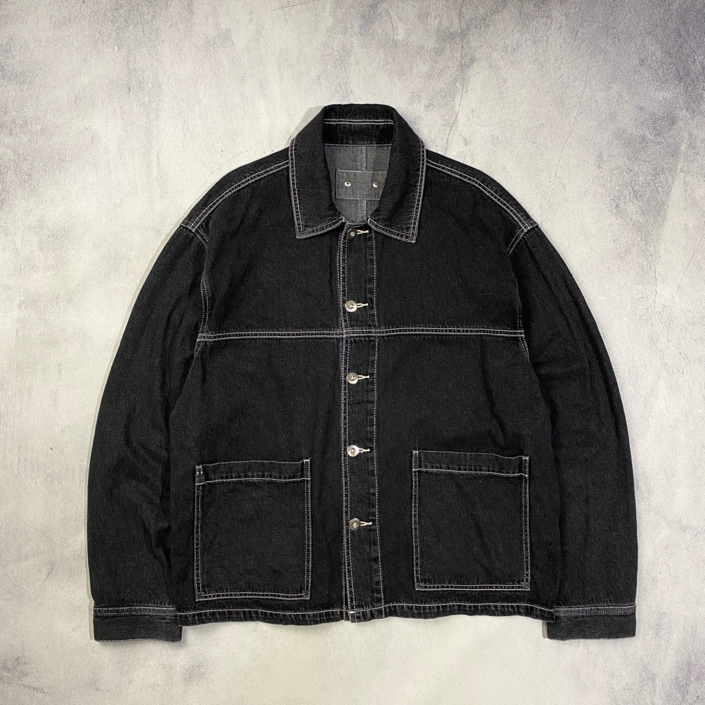 8Seconds Contrast Stitch Black Washed Denim Work Jacket Casual Harrington