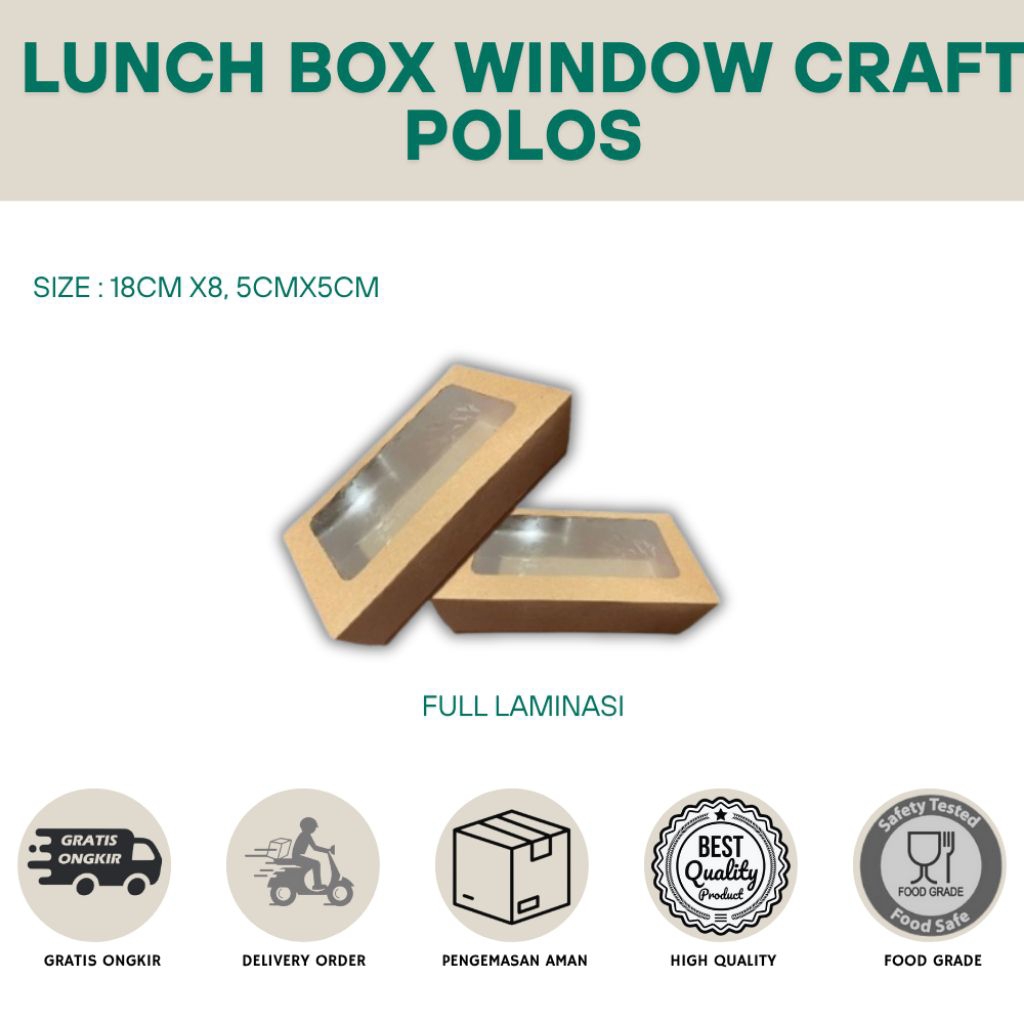 DUS LUNCH BOX WINDOW CRAFT POLOS KUALITAS PREMIUM SIZE M dan L- KOTAK NASI JENDELA CRAFT POLOS - FUL