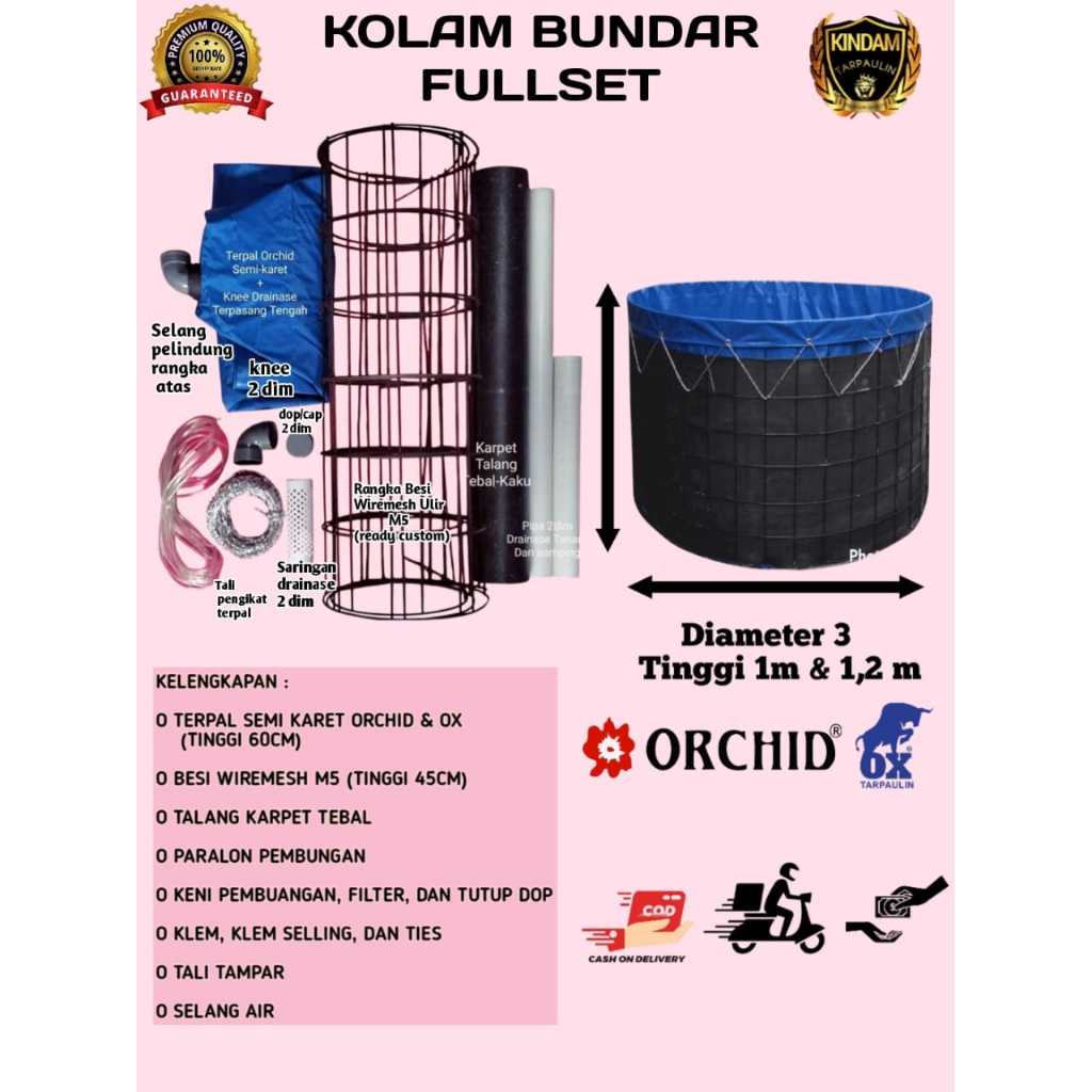 TERPAL KOLAM BUNDAR FULLSET D3 x T1 | D1 x T1,2 TINGGAL PASANG LENGKAP