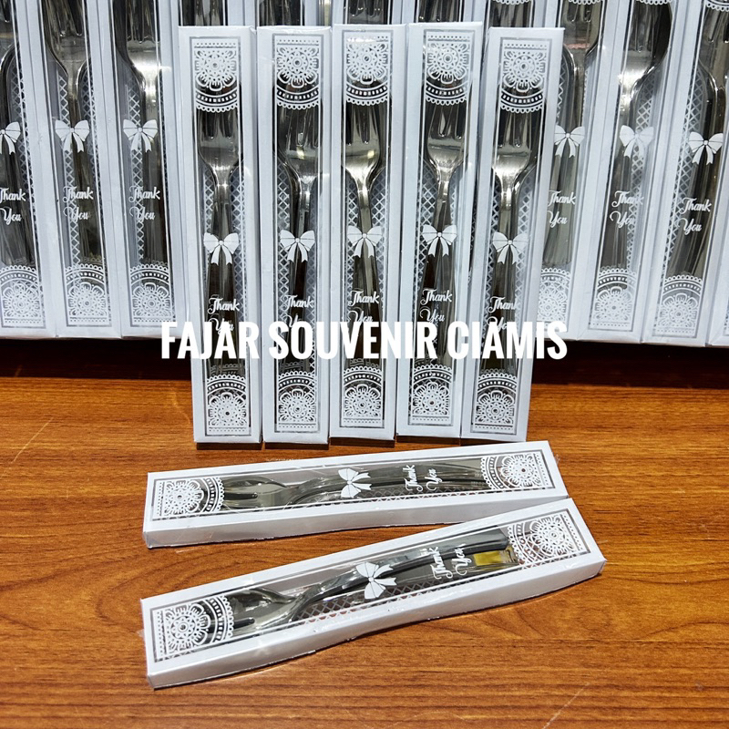 50 PCS Souvenir Pernikahan Sendok Garpu Silver bahan plastik Kemas Mika