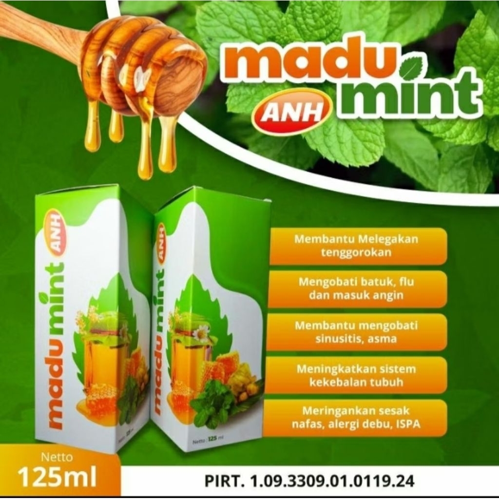 

Madu Mint ANH 125ml Herbal Alami Untuk Batuk Flu Sinusitis Asma Tenggorokan dan ISPA
