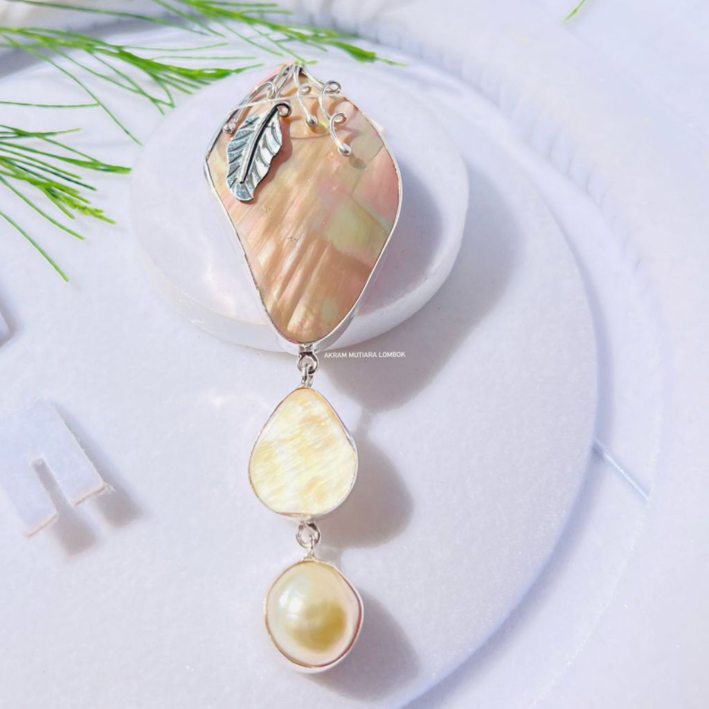 Bros perak kerang mutiara air laut Baroque/Bros mutiara air laut besertifikat/Bros handmade