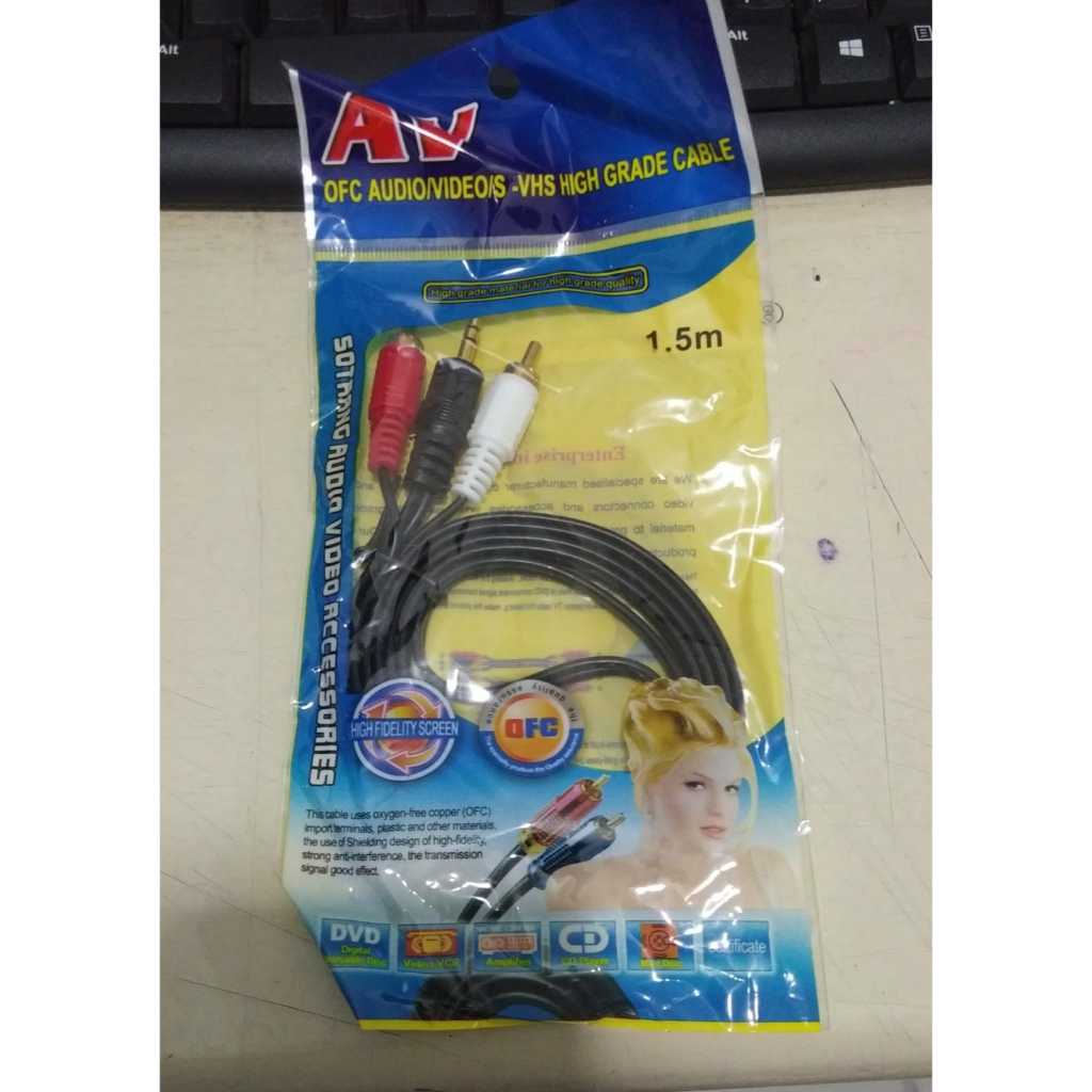 Kabel 2 RCA To jack mini stereo kabel aux 2 x 1 kabel audio HP ke speaker
