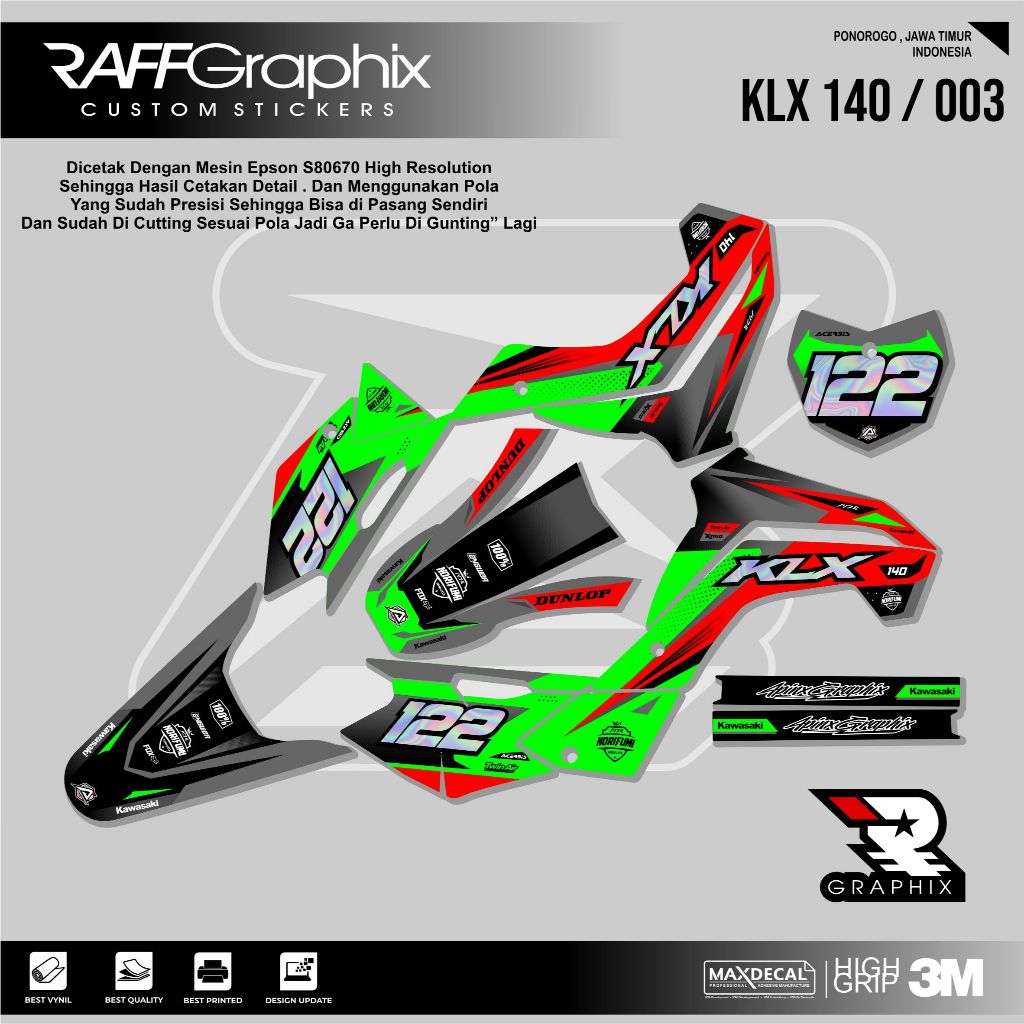 DECAL KLX 140  SUPER GLOSSY KODE 003- DECAL STICKER KLX - STICKER KLX MURAH - DECAL KLX MURAH