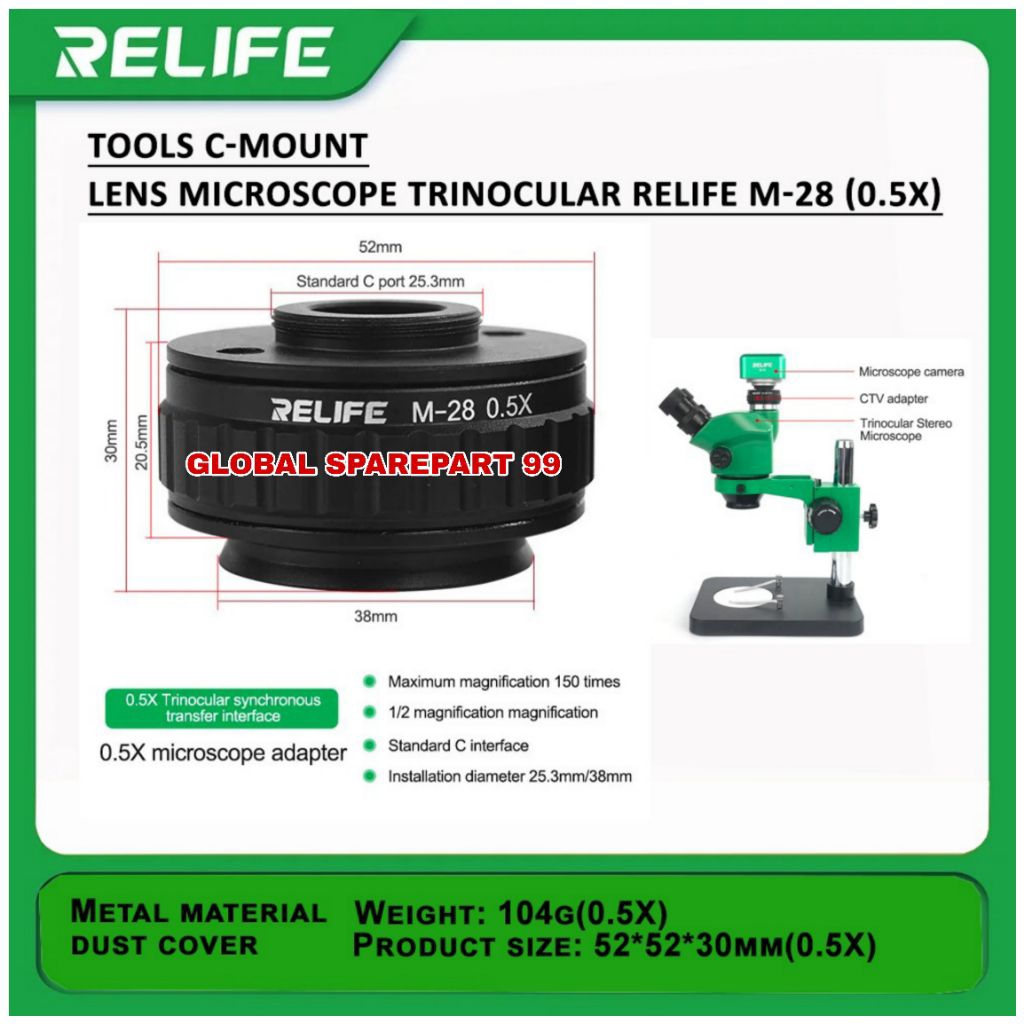 (RELIFE M-28) LENSA MIKROSKOP C-MOUNT LENS MICROSCOPE TRINOCULAR 0.5X ORIGINAL