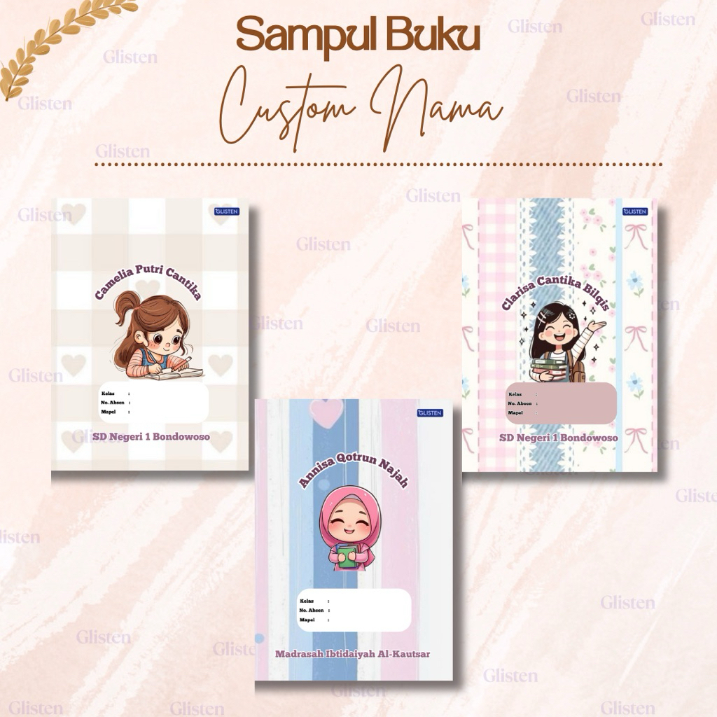 

GLISTEN || Sampul Buku Warna estetic Custom Nama dan Sekolah Anak Murah / Sampul Buku Tulis Motif / Sampul Buku Tulis Modern