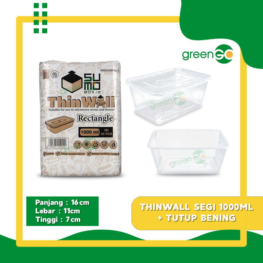 THINWALL 1000ML ISI 25 SET SUMO THINWALL SEGI KOTAK MAKANAN PLASTIK KOTAK MAKAN JUMBO PLASTIK BENING