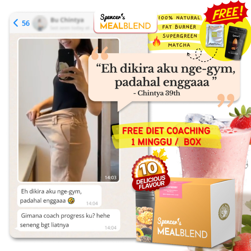 

Spencer's MealBlend + FREE Diet Coaching + Supergreen Matcha Apel Fat Burner + Almond Snack | Meal Replacement Nutrisi Seimbang