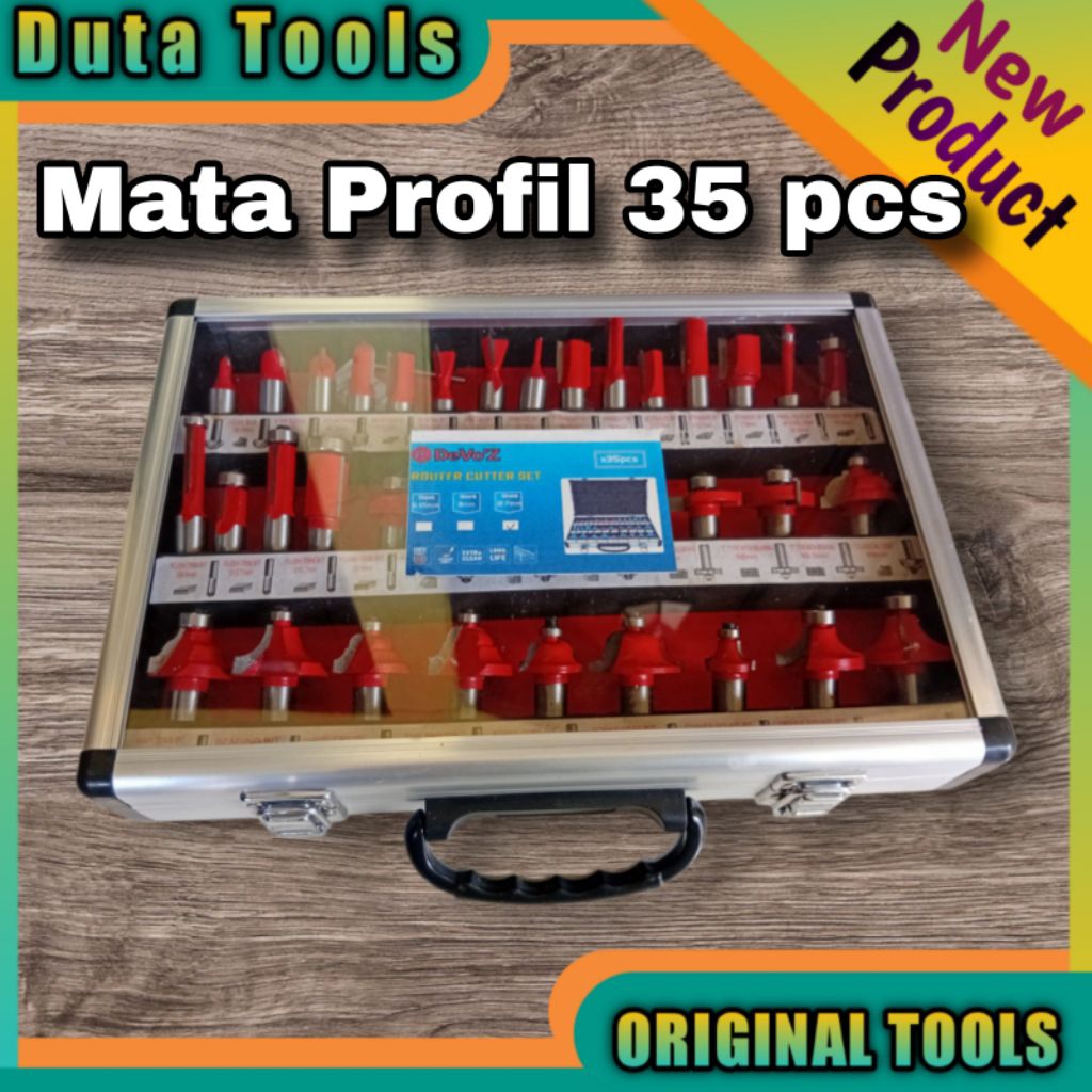 Mata Profil Router Bit Set 35 pcs + Box Alumunium 35 pcs 6.35 , 8mm ,12mm  Shank