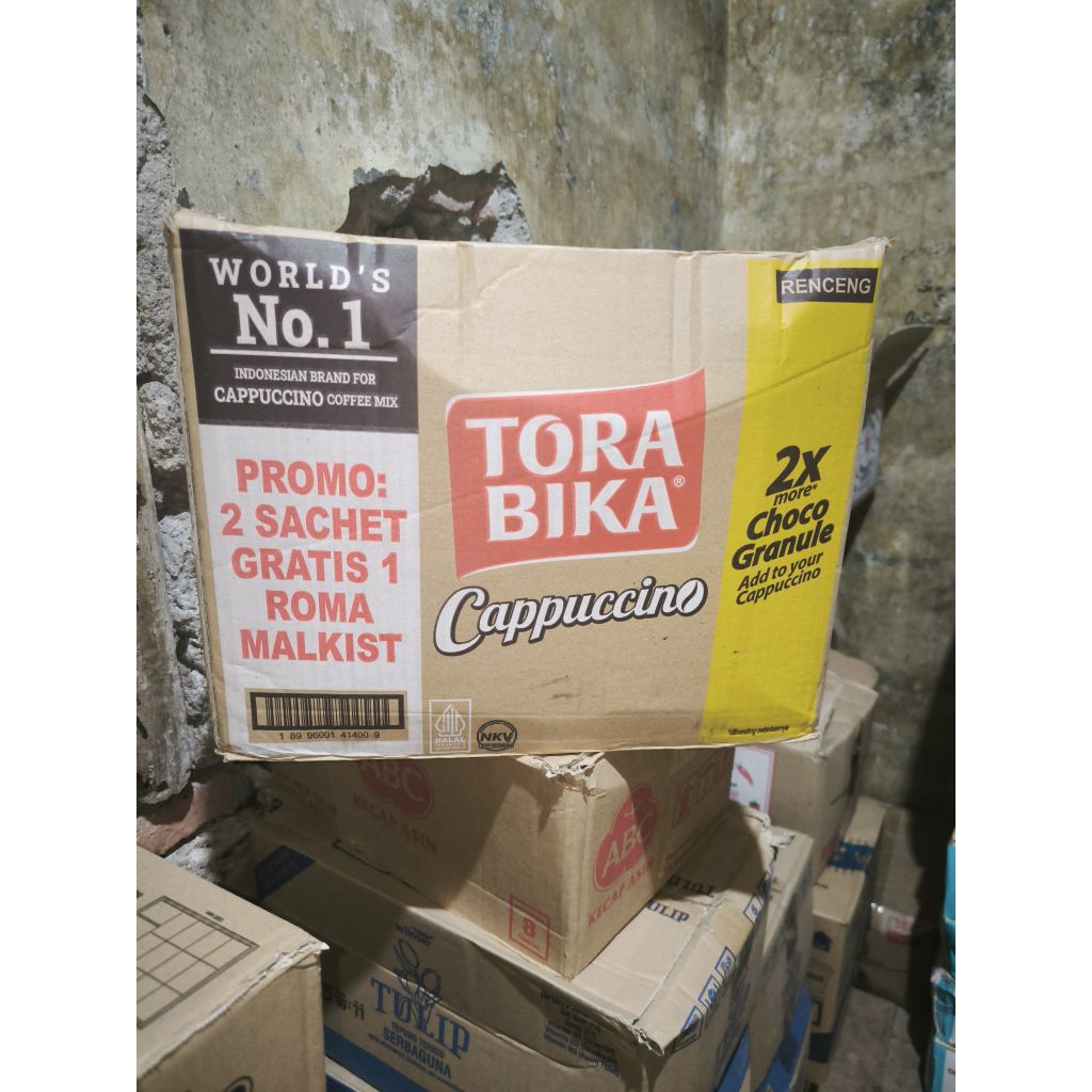 

1 Dus Kopi Torabika Capucinno isi 12 Renceng x 10 Sachet x 25 Gram ( Promo 1 sachet gratis 1 roma malkist)