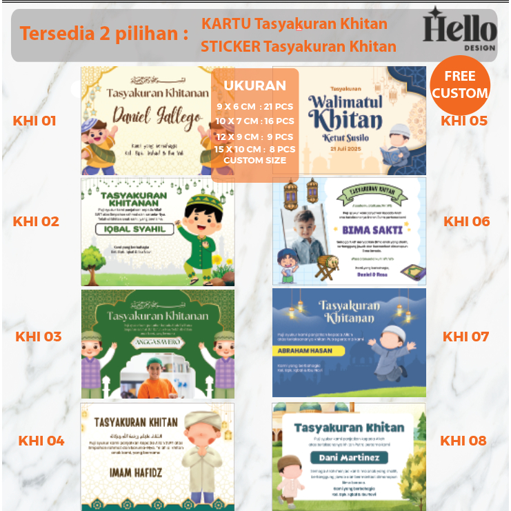 

(FREE CUSTOM )Stiker dan Kartu Tasyakuran khitan / walikmatuk khitan/ syukuran sunatan