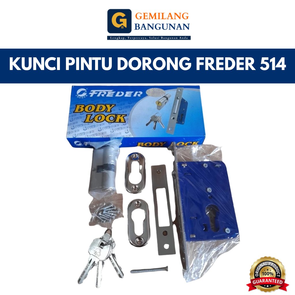 Kunci Pintu Geser 514 FREDER / Body Kunci Pintu / Body Kunci Pintu Dorong SLIDING FREDER MEKAR 514 /