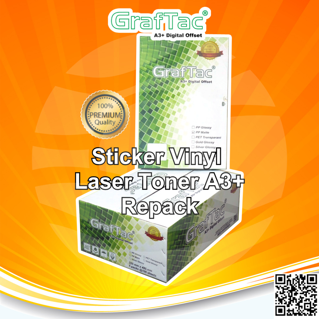 

Graftac Sticker Vinyl A3+ PP White Gloss Matte/PET Gloss Transparan Stiker Digital Print Repack 25