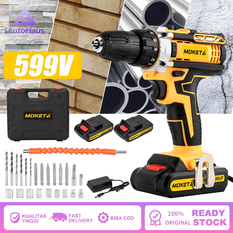 MOKETA bor cordless 599V bor impact bor impek bor listrik Bor cas Mesin Bor Baterai Tangan Cordless