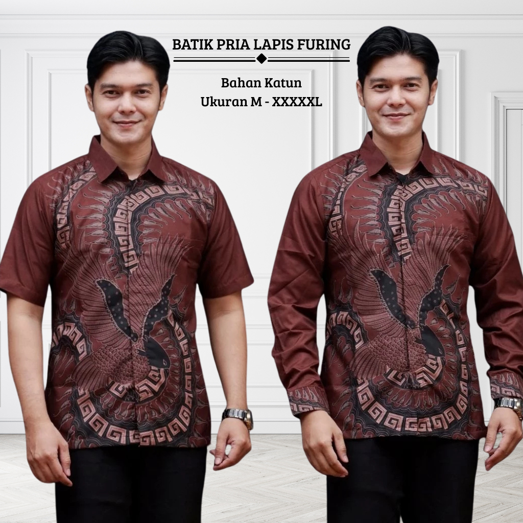 Kemeja Batik Pria Ukuran Besar Lapis Furing Jahitan Rapi Standar Mall