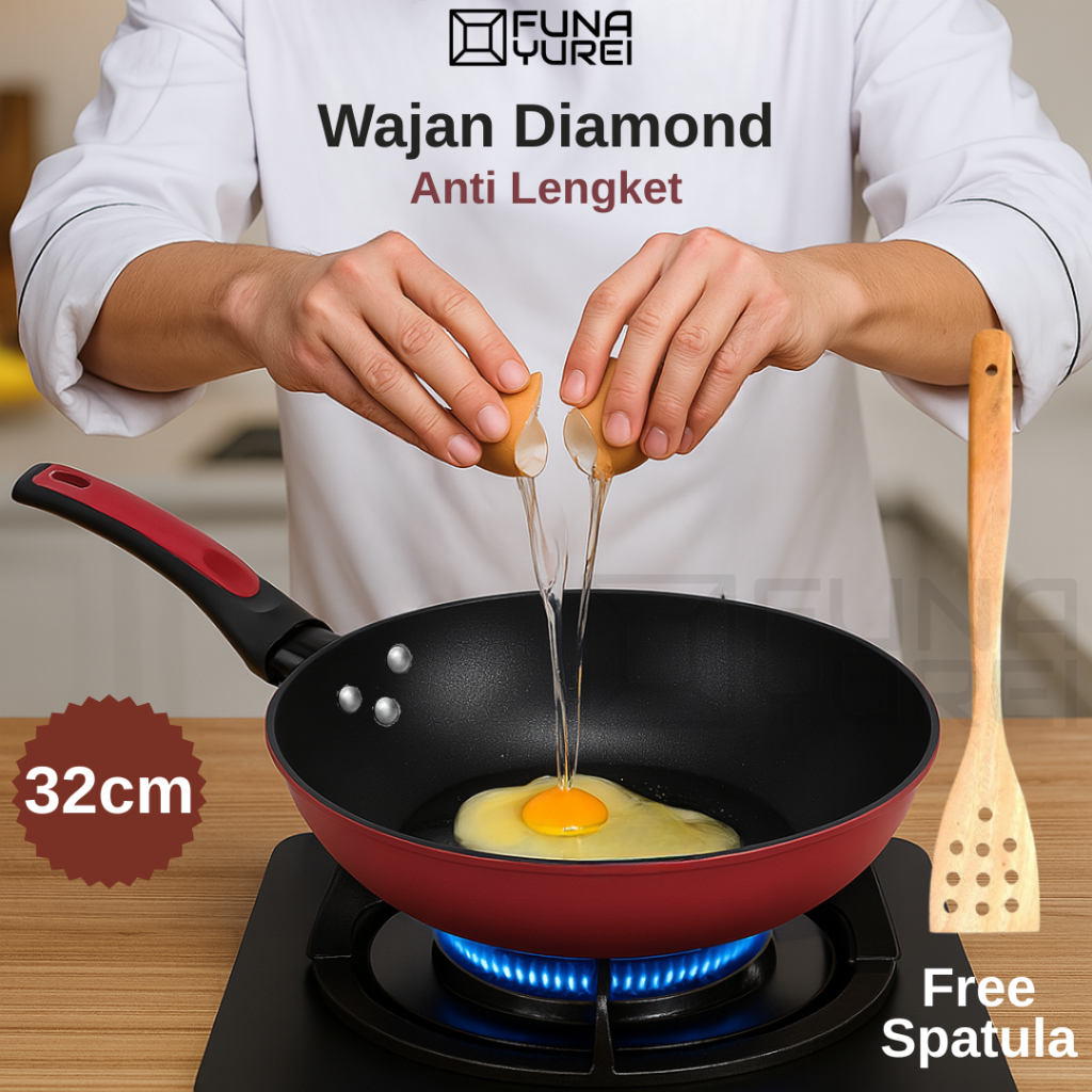 Wajan Teflon Besar 32cm Anti Lengket – Penggorengan Besar Premium Free Spatula