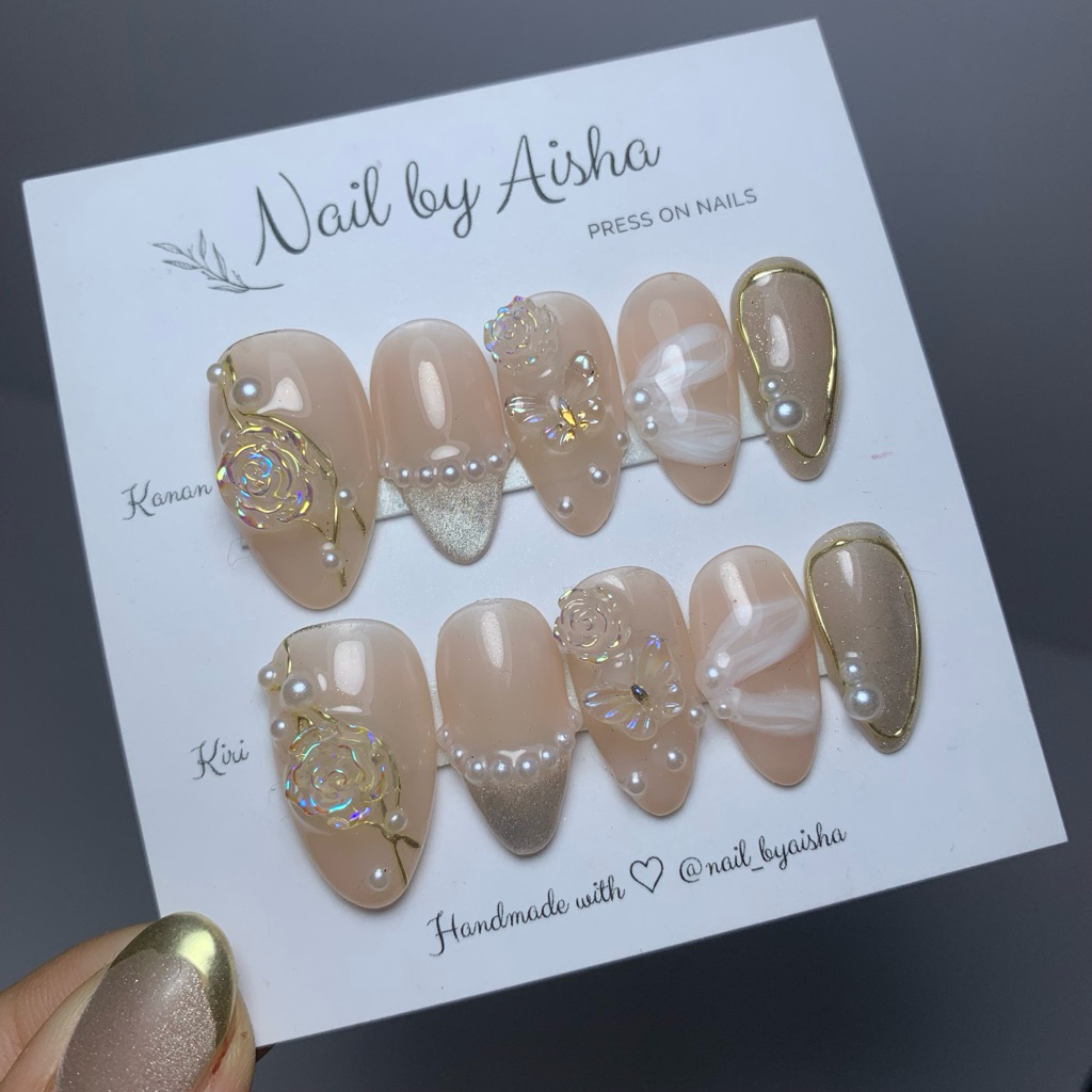 kuku palsu wedding nail art | custom ukuran | nail by aisha