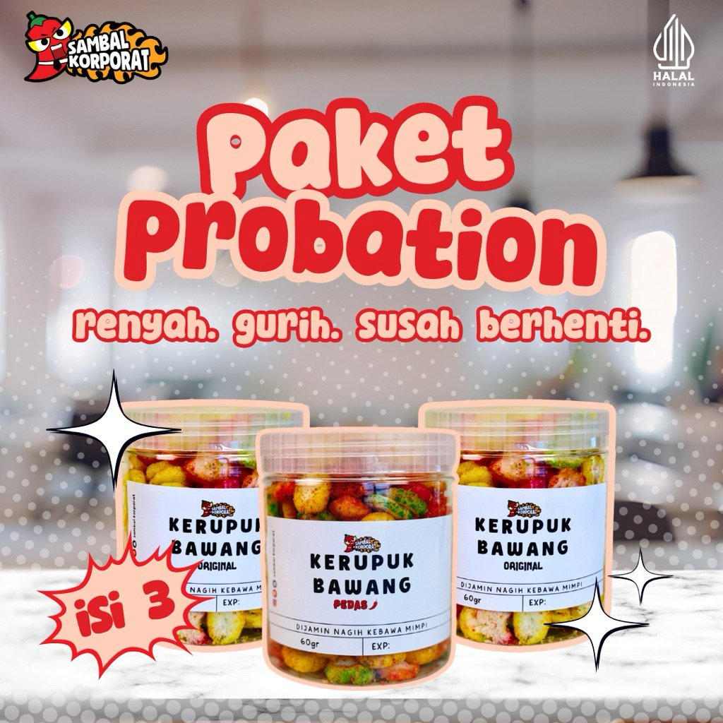 

Paket Probation - Kerupuk Bawang Rasa Original/Pedas dari Sambal Korporat [65 Gram x 3 Botol]