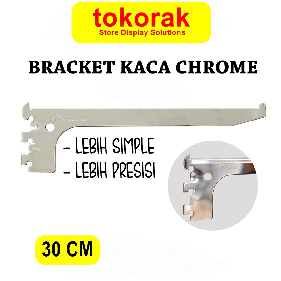 BRACKET KACA 30 CM CHROME DAUN BRAKET SIKU AMBALAN RAK DINDING 30CM AMBALAN TIANG REL BREKET KAYU KA