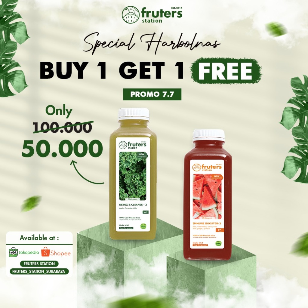 

Promo Buy 1 Get 1 Cold Pressed Juice 355 ml Fruters Station