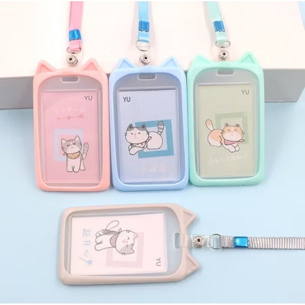 

Name Tag Lanyard Gantungan Kartu Motif Kuping / Id Card Holder Akses MRT Busway E-Money Bentuk Karakter Warna Pastel