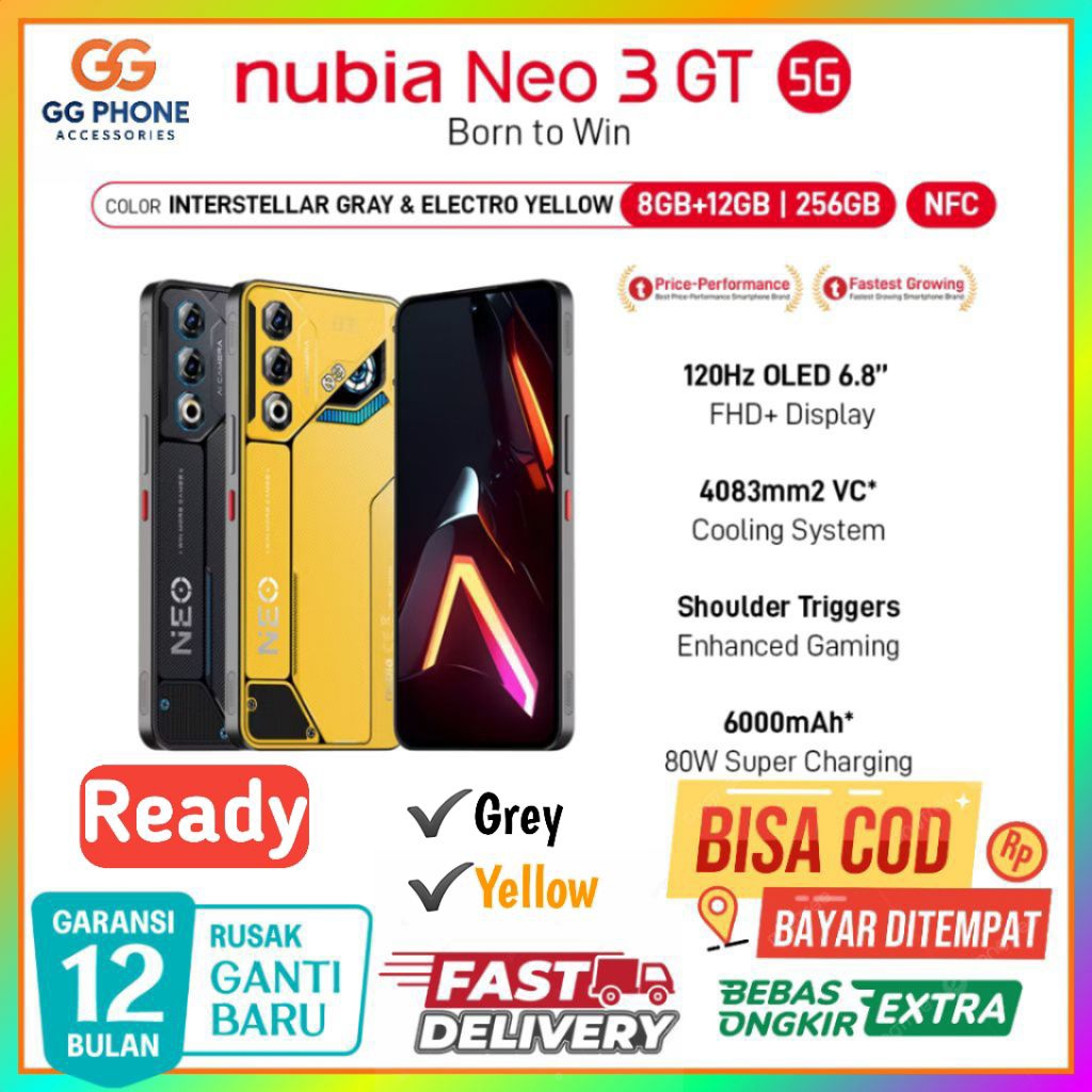2025NEW] HP Gaming nubia Neo 3 GT 5G RAM 20 GB (8+12 GB) + ROM 256 GB 6000mAH