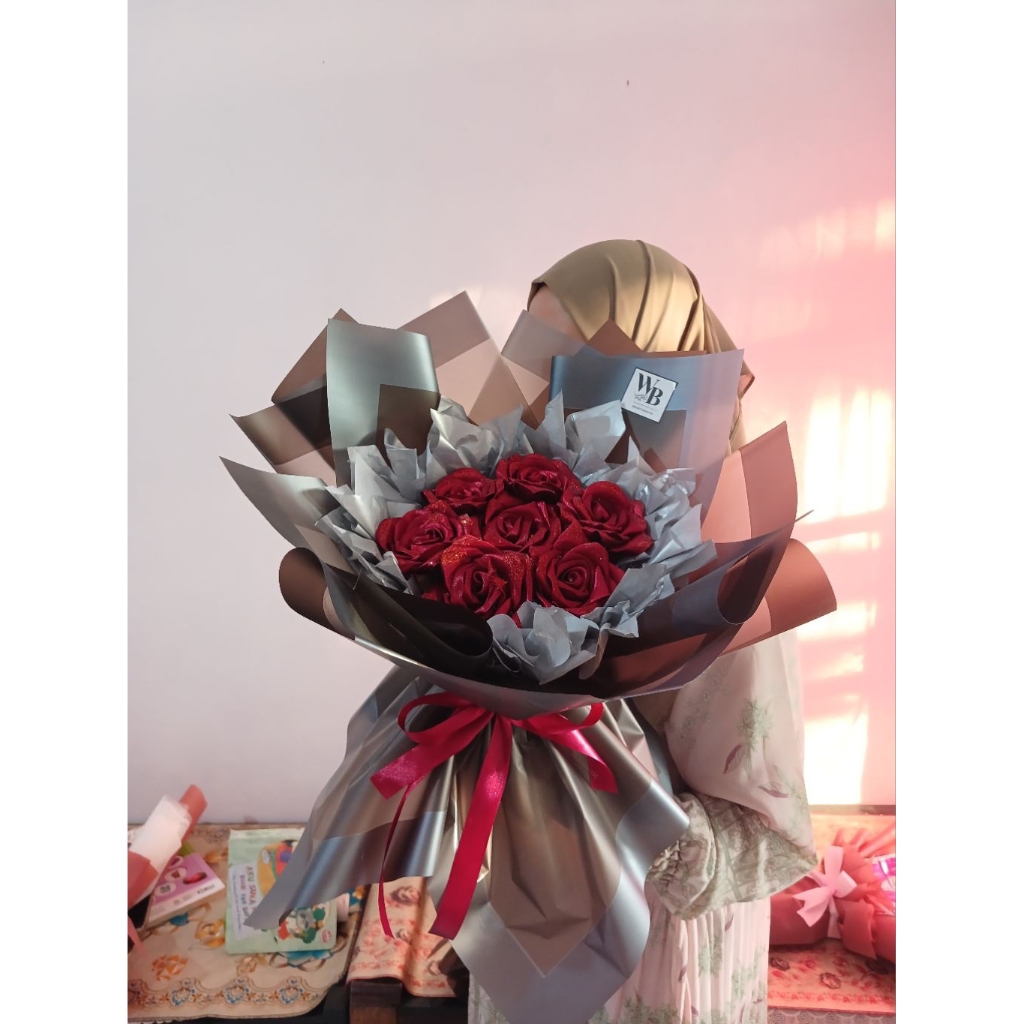 Buket Mawar Satin ~ Buket Artificial Flower ~ Round Buket ~ Buket Ready