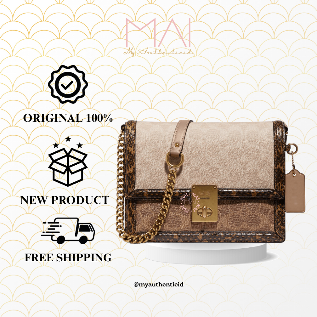 COC 89068 Hutton Shoulder Bag In Blocked Signature Canvas With Snakeskin Details