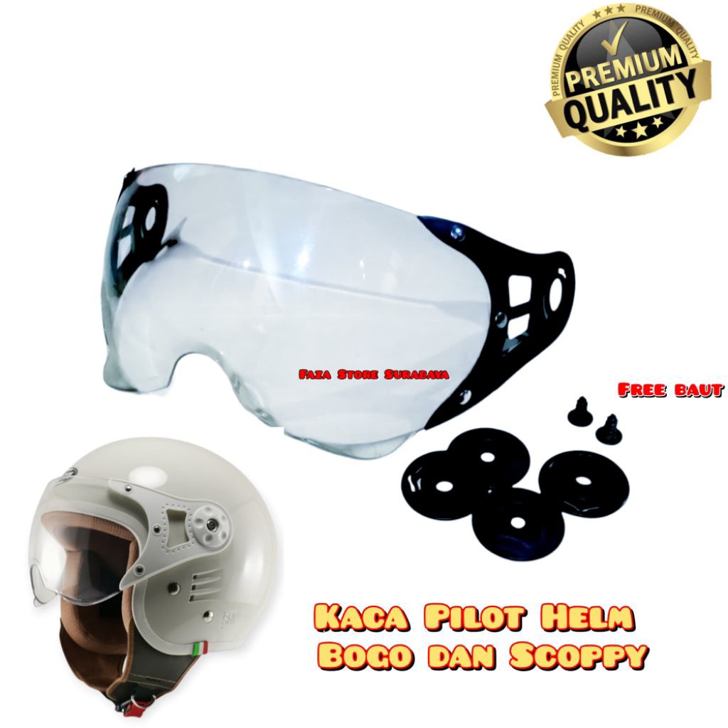 Promo Kaca Pilot Bening Helm Honda Scoopy + kupingan+Baut Helm Bogo Pilot / Cakil HBC / Momo / Hijab