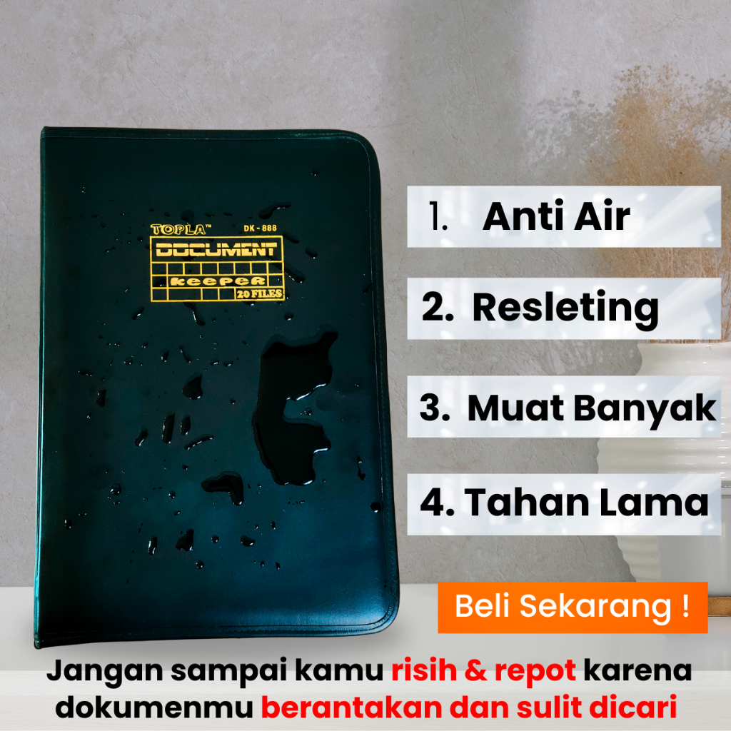 

TOPLA Map Dokumen Keeper Folio (F4) Kulit Sintetis Water Proof Resleting DK88