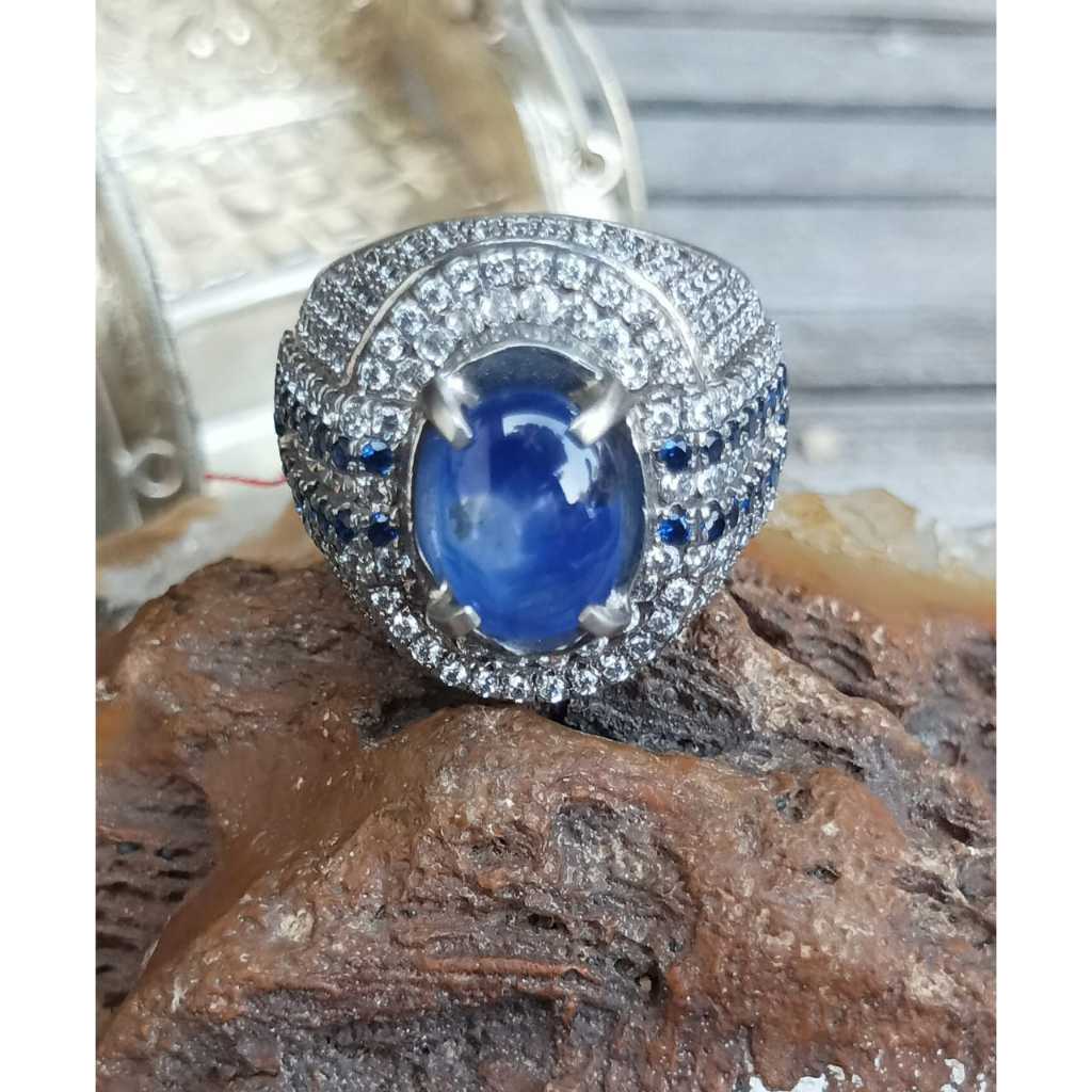 SPESIAL ITEM Natural Blue Safir Ceylon Ring Perak 925 HM Mewah 1