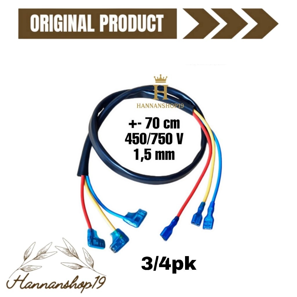 Kabel soket kompresor AC 1/2pk,3/4pk,1pk,1.5pk,2pk,2.5pk,3pk panjang 70cmx1.5mm 450V-750V