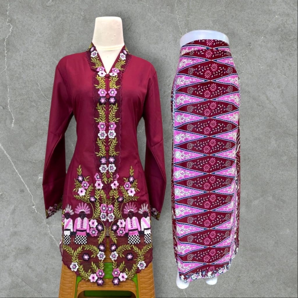 FK-Kebaya Encim Ondel Ondel Betawi Setelan Rok Tumpal // Kebaya Encim Bordir Jumbo // Kebaya Encim J