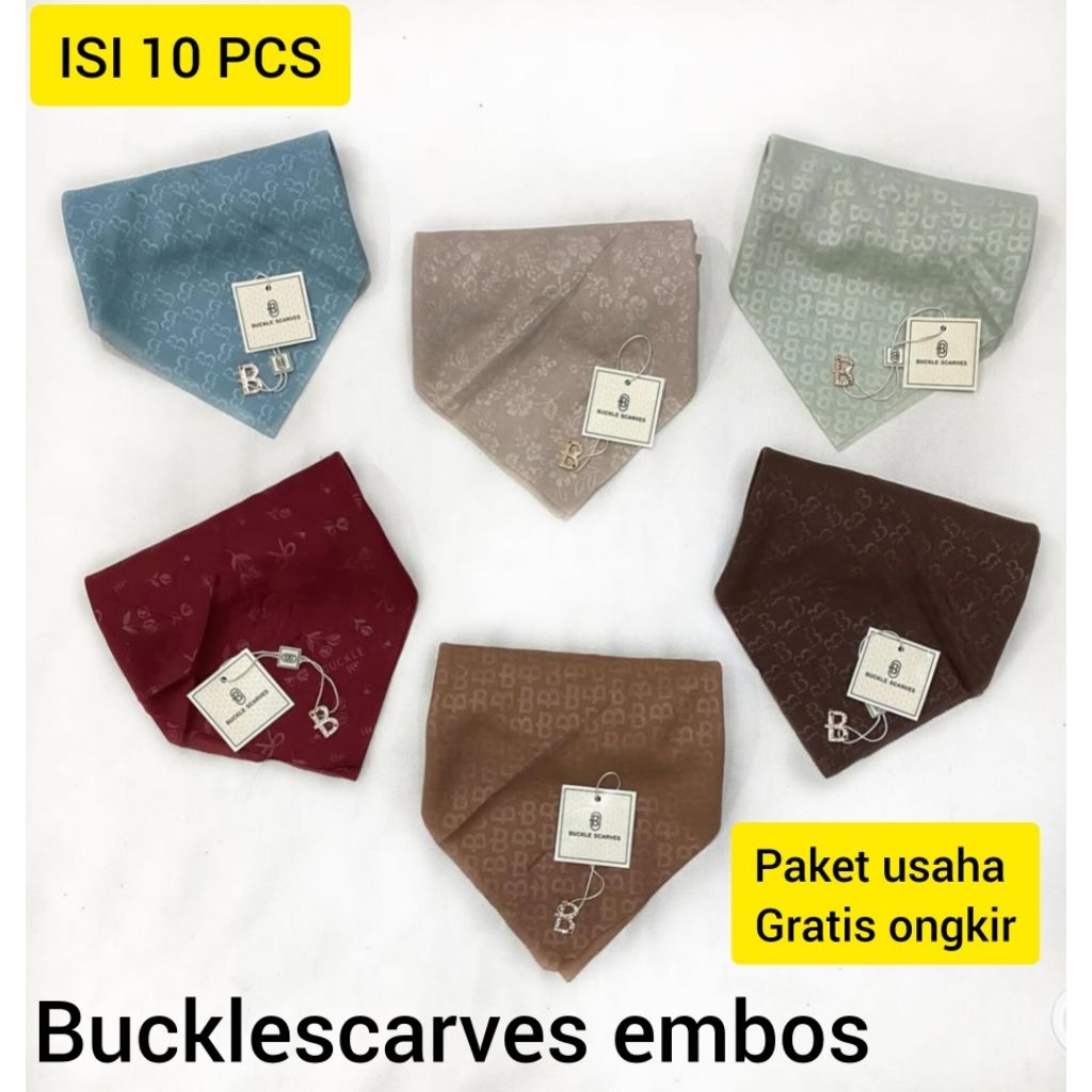 ISI 10 PCS HIJAB EMBOS BUCKLESCARVES PREMIUM PKING POUCH LGO B EMBOS